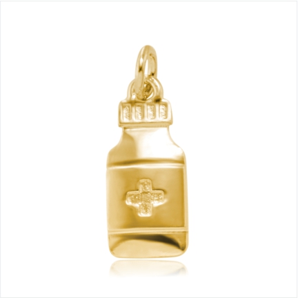 Pingente / Berloque de Formatura em ouro 18 k 750  Vidro de Remédio  - Curso: Farmácia